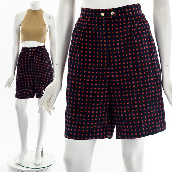 Star Print Navy High Waisted Shorts - image 1