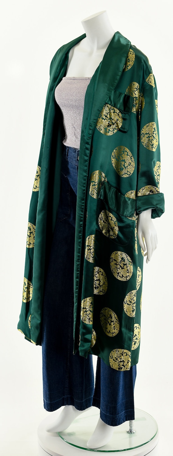 Emerald Green Silk Duster,Green Gold Kimono,Asian… - image 10