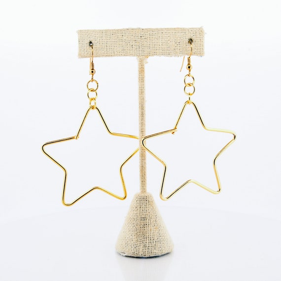 Gold Star Statement Earrings - image 1