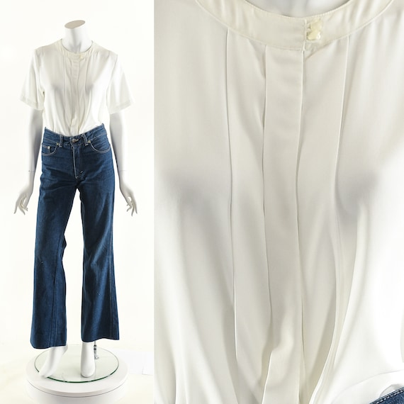 Tuxedo Inspired Blouse,White Vintage Blouse,Tuxed… - image 1