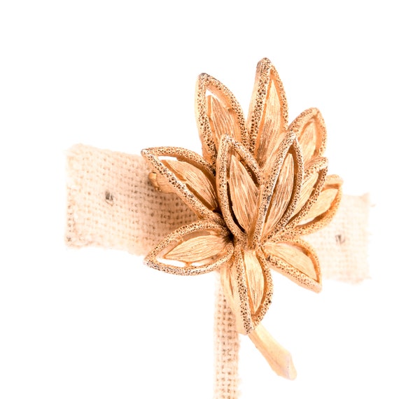 Gold Lotus Flower Brooch Pin - image 8