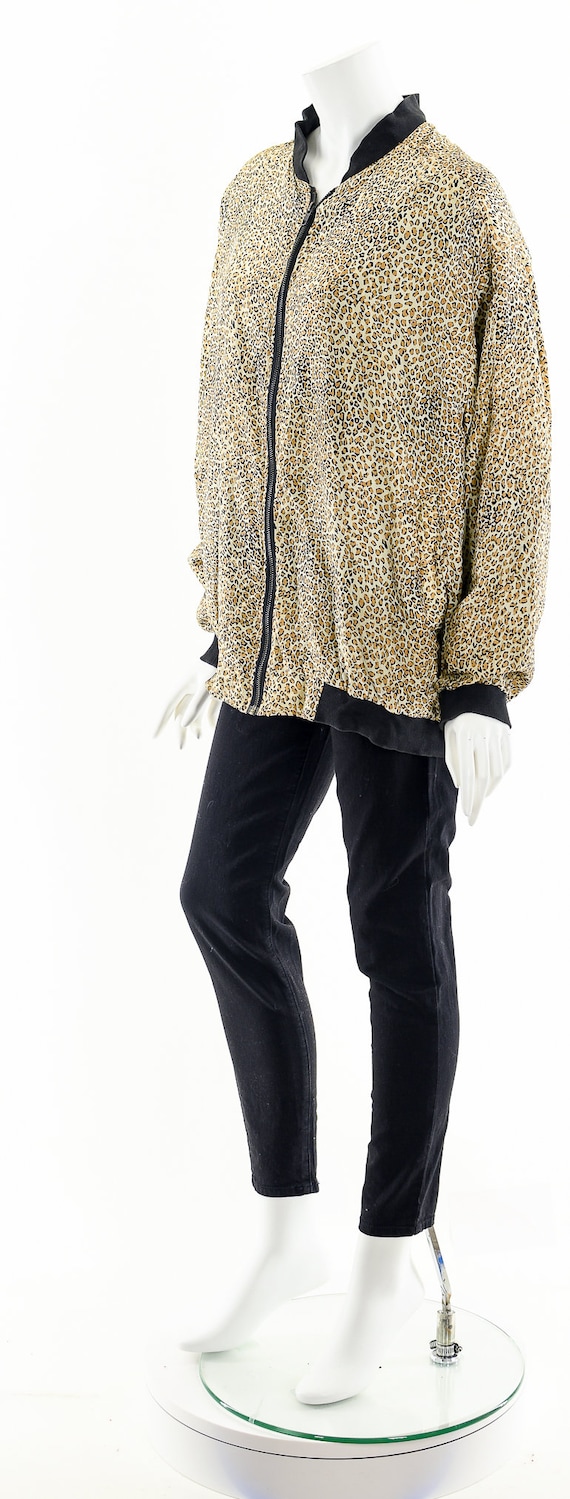 Leopard Cheetah Silk Bomber Jacket,Vintage Silk B… - image 10