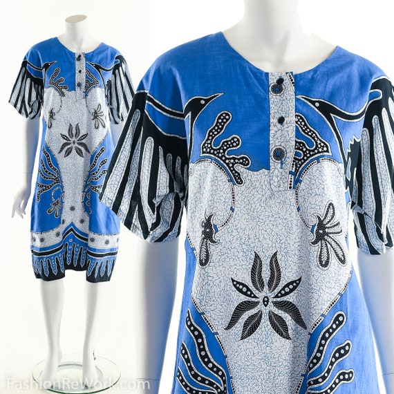 Tattoo Bird and Heart Dress, Blue Batik Heart Dres
