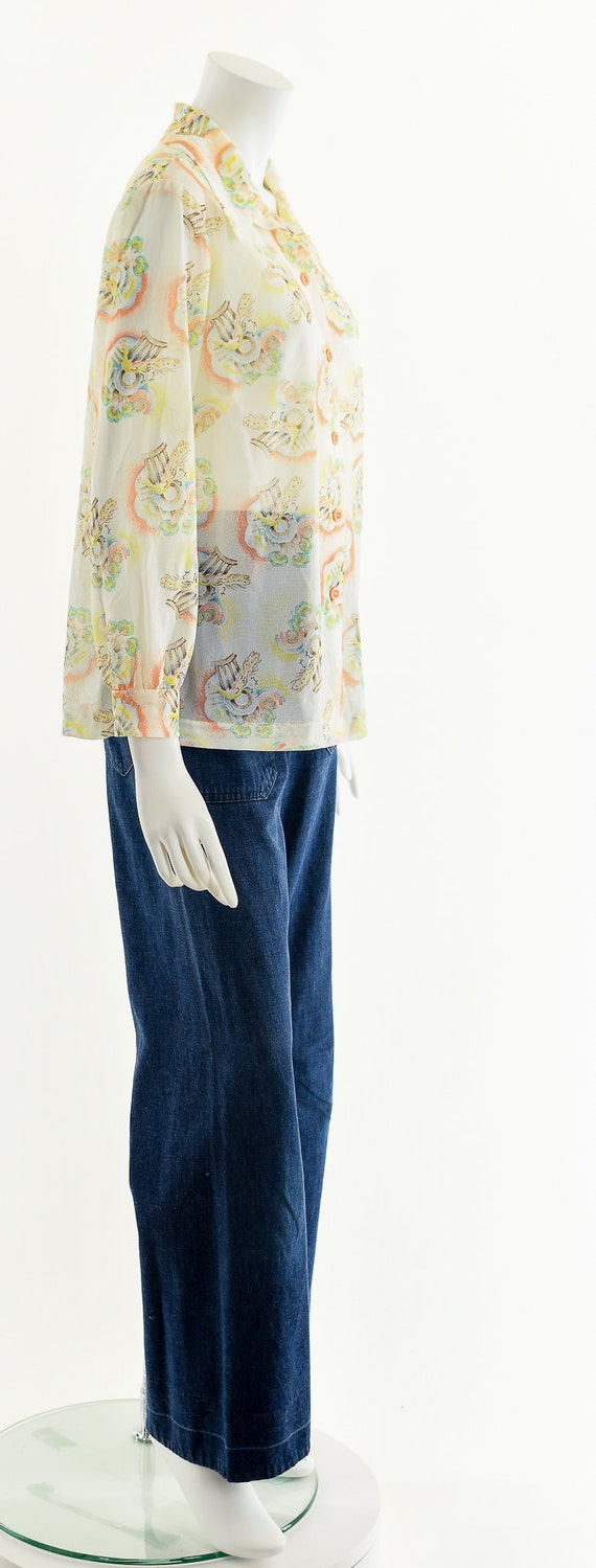 RAINBOW PEACOCK Blouse,Peacock Novelty Print,Vint… - image 5