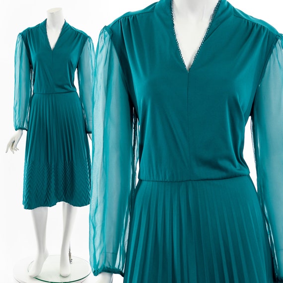 Emerald Green Knife Pleat Dress - image 1