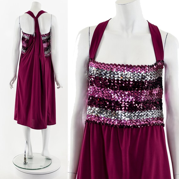 Raspberry Sequined Plus Size Stretchy Dress - image 2