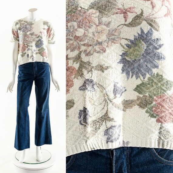 Floral Knit Sweater,Short Sleeve Sweater,Modern Fl