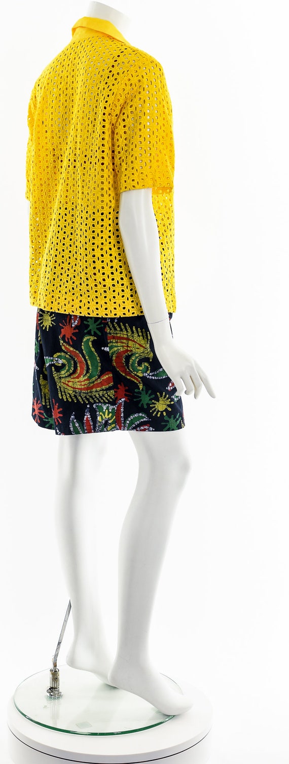 Bright Yellow Button Up Eyelet Top - image 6