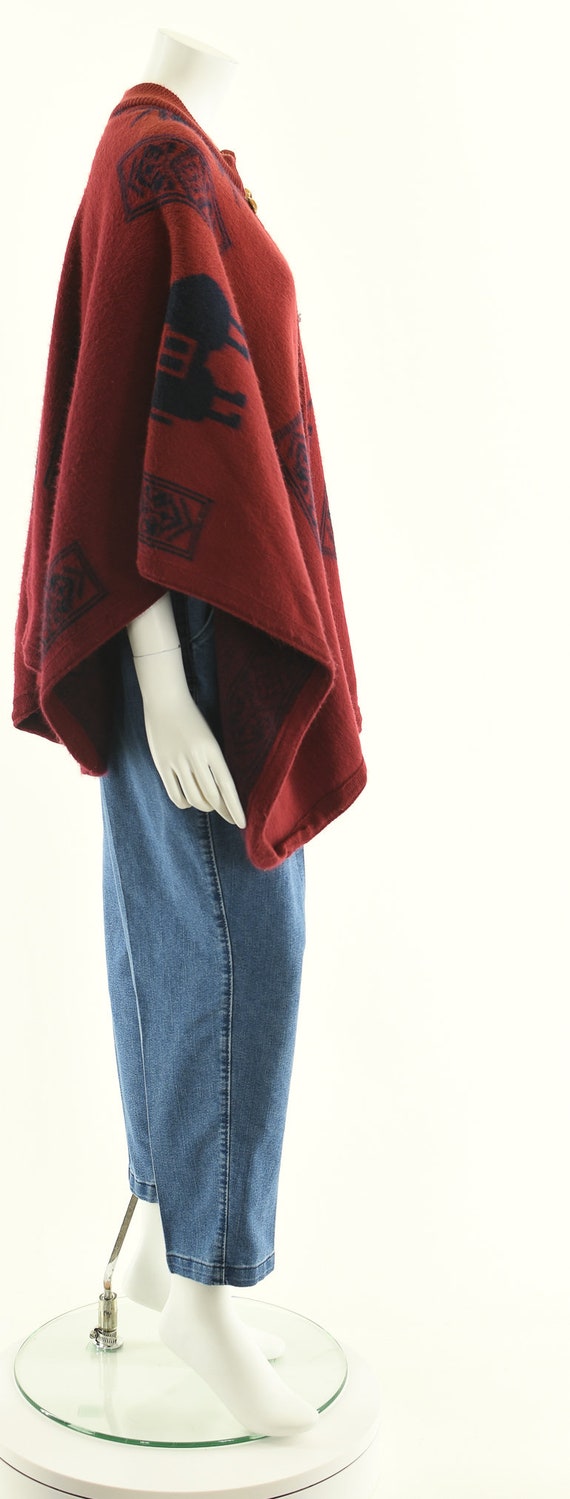 red alpaca wool poncho, southwest south american … - image 5