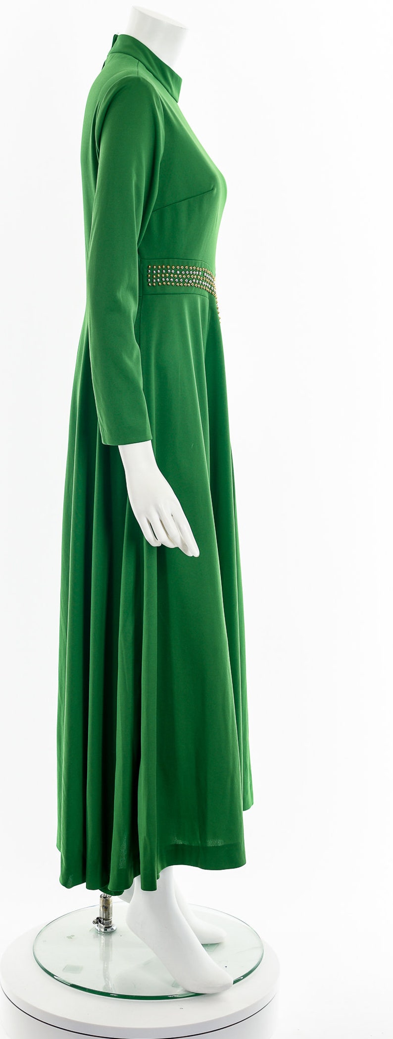 60's Kelly Green Studded Maxi Dress image 5