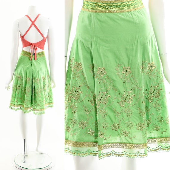 Green Eyelet Skirt,Full Circle Skirt,Lime Green S… - image 3