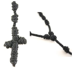 Knotted Rosary Necklace-Knotted Rosary-Knotted Rope Necklaces-Military Cord Rosaries-Gothic Rosary Necklace Cross-Knotted Rosary Cord-