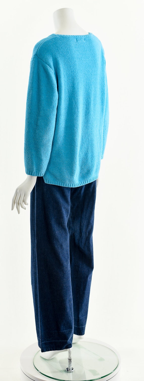 Aqua Blue Fuzzy Sweater, Asymmetric Pocket Sweate… - image 8