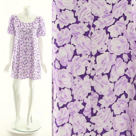 Purple Rose Baby Doll Dress,Sexy Puff Sleeve Dres… - image 1