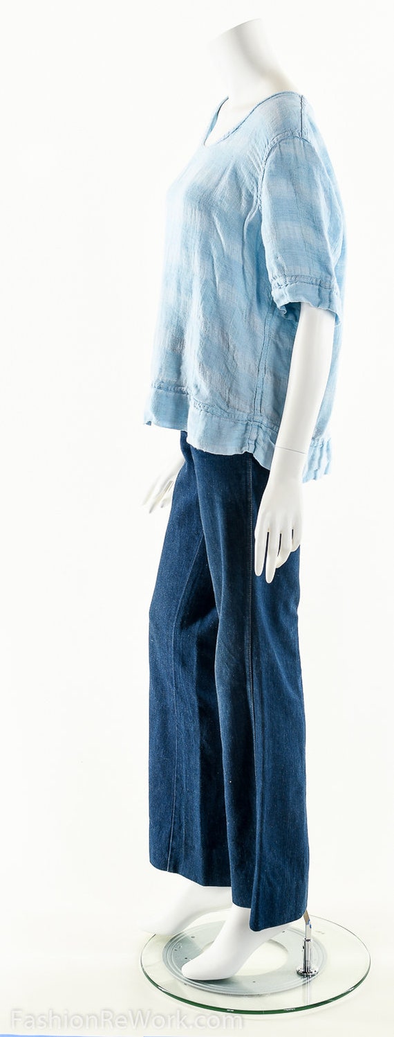 Blue Linen Blouse, Vintage Linen Top, Baby Blue B… - image 5