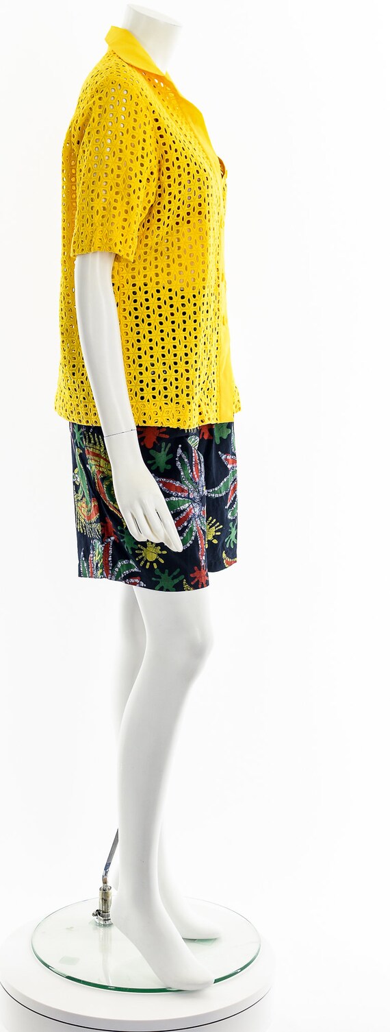Bright Yellow Button Up Eyelet Top - image 5