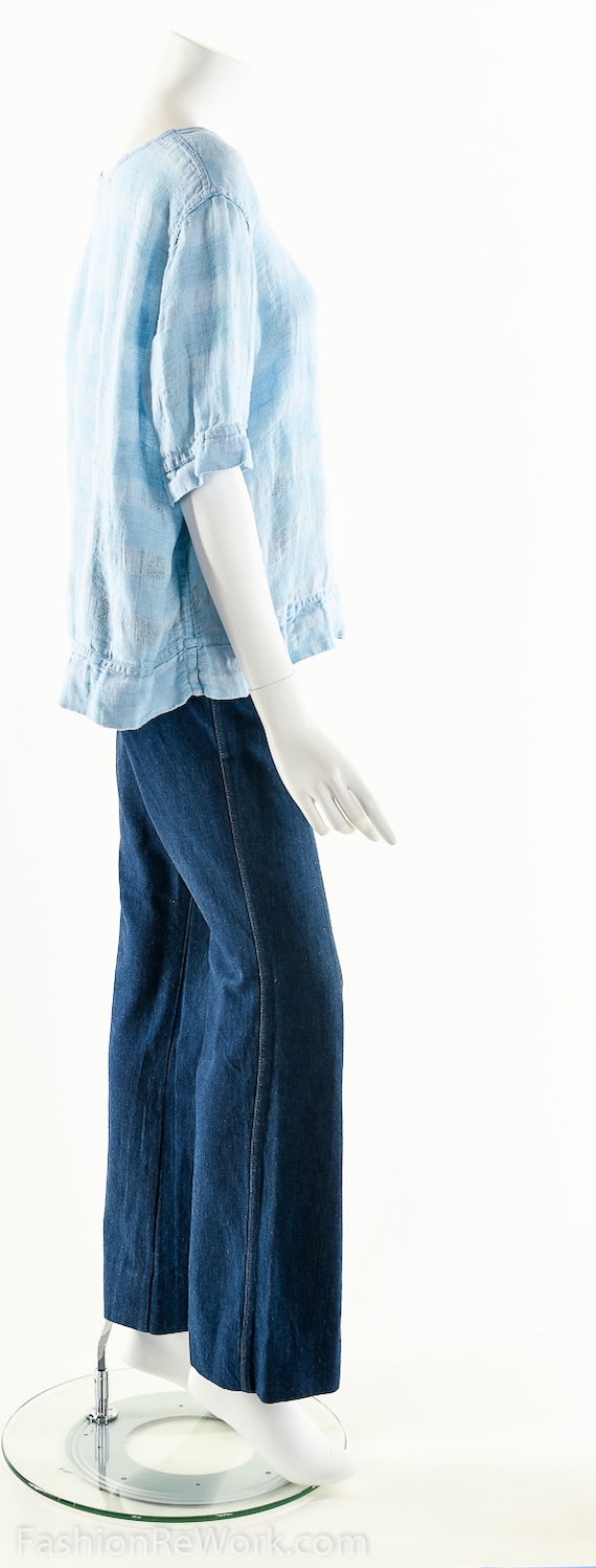Blue Linen Blouse, Vintage Linen Top, Baby Blue B… - image 3