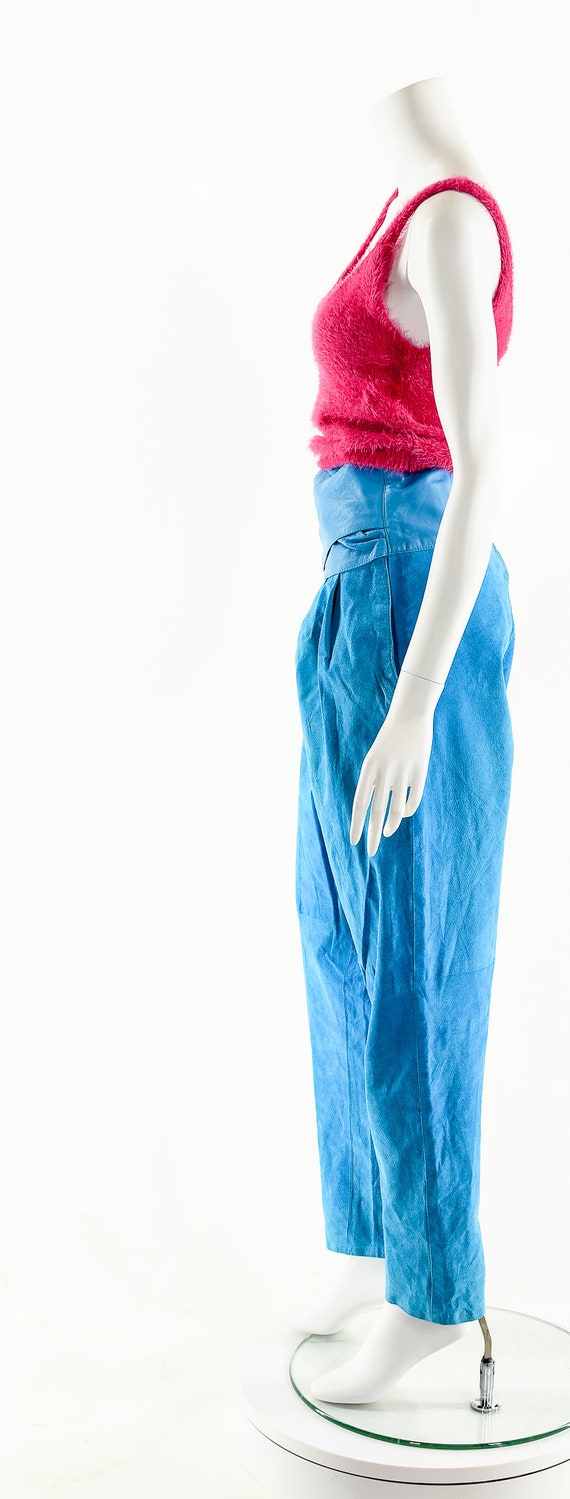 Blue Suede Pants,Turquoise Leather Pants,Tuxedo I… - image 9
