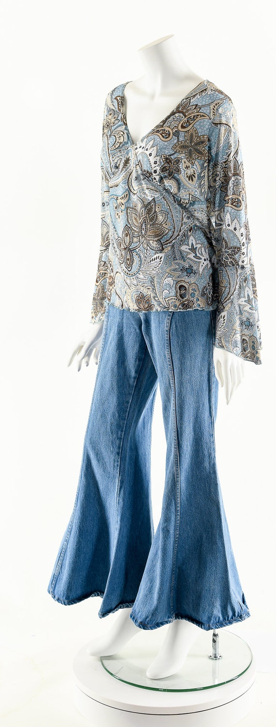 Blue Bohemian Blouse,Paisley Print Boho Top,90s D… - image 10