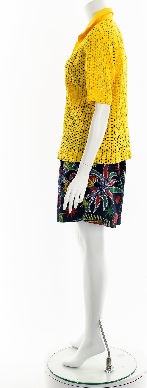 Bright Yellow Button Up Eyelet Top - image 9