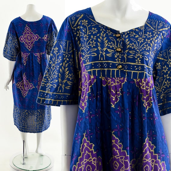 Mandala Block Print Dress,Vintage Block Print Dre… - image 1