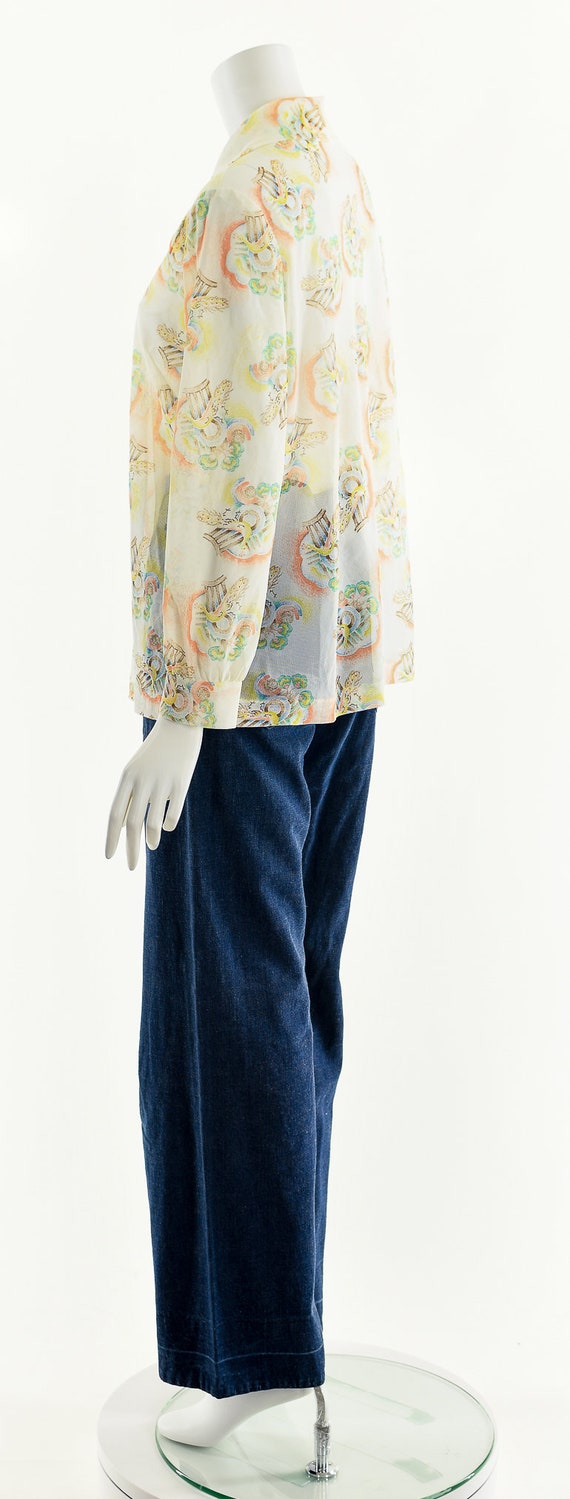 RAINBOW PEACOCK Blouse,Peacock Novelty Print,Vint… - image 9