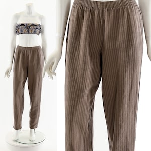 Natural Brown Striped Woven Trouser Pant