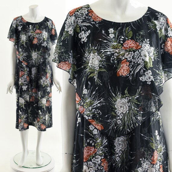 Black Floral Flowy Midi Dress - image 2