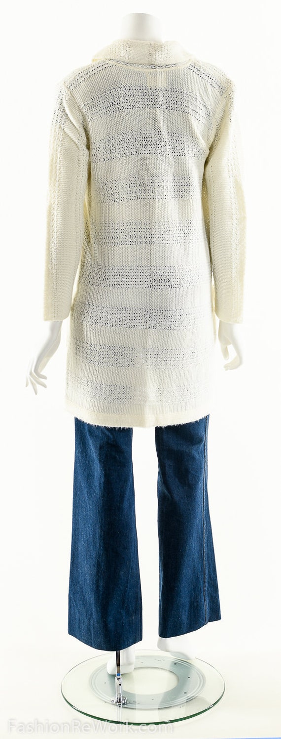 70s White Knit Sweater Duster Cardigan - image 4