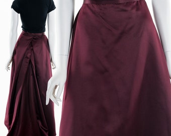 Burgundy Maxi Skirt, Evening Skirt, Prom Skirt, 90’s Dress, Bustle Skirt, Train Skirt, 90’s Long Skirt, Full Skirt