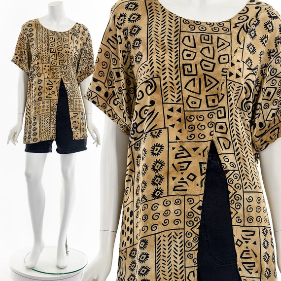 Tribal Print Cold Shoulder Elbow Sleeve Blouse Top