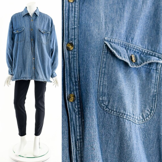 denim sherpa jacket,overszied lined chambray coat… - image 3