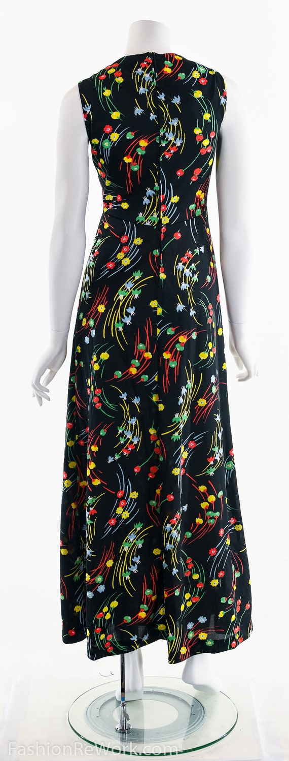 Black Rainbow Floral Maxidress 60s - image 5