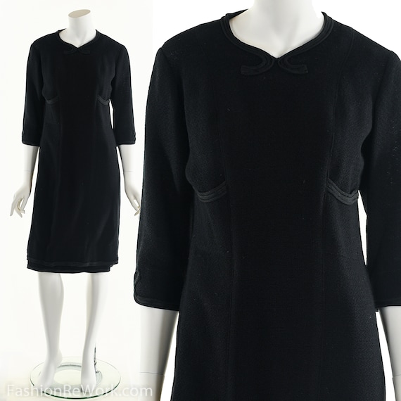 Vintage 20's Black Wool Dress, 20's Dress, Soutach