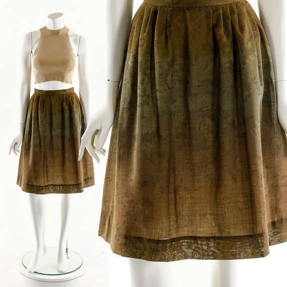 Floral Ombre Skirt,Ombre Brown Circle Skirt,High W