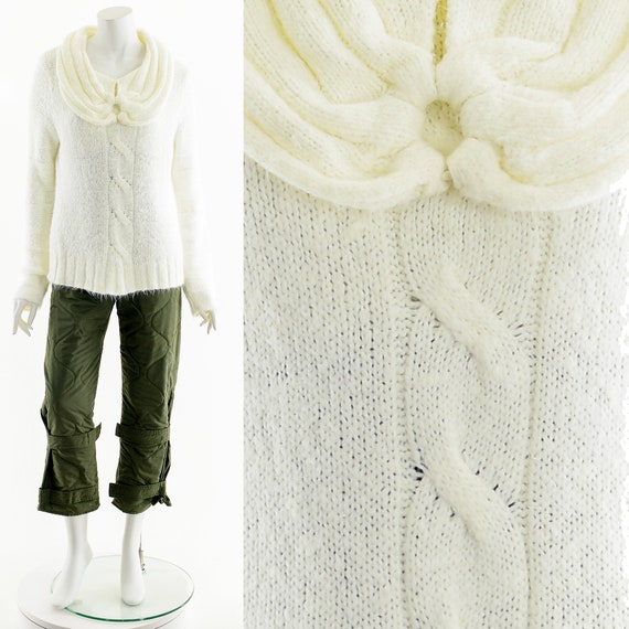 Creamy Cable Knit Cowl Sweater - image 3
