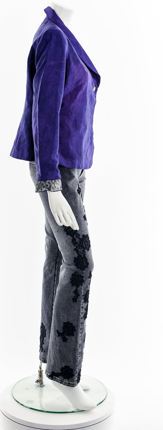 Purple Silk Leopard Frill Blazer - image 5