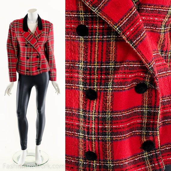 Cropped Plaid Jacket,Red Cluless Jacket,Double Br… - image 8