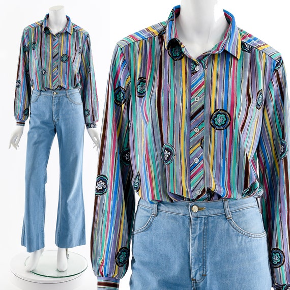 Rainbow Abstract 70s Button Up - image 1