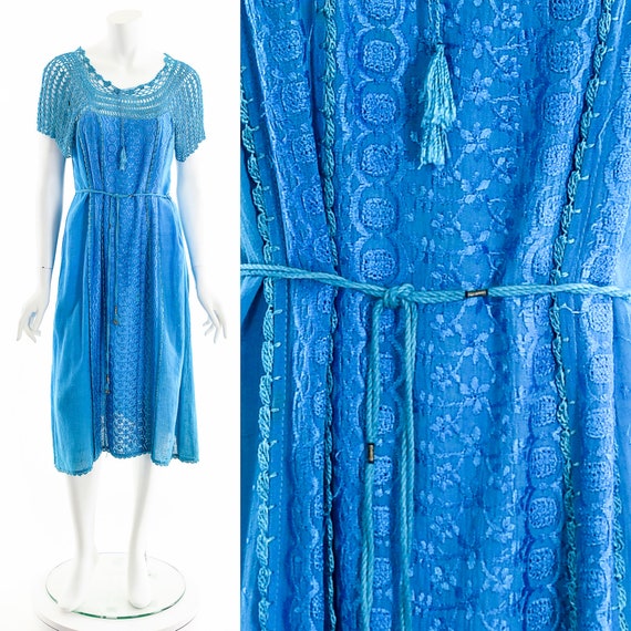 Blue India Gauze Dress,Turquoise India Cotton Dres