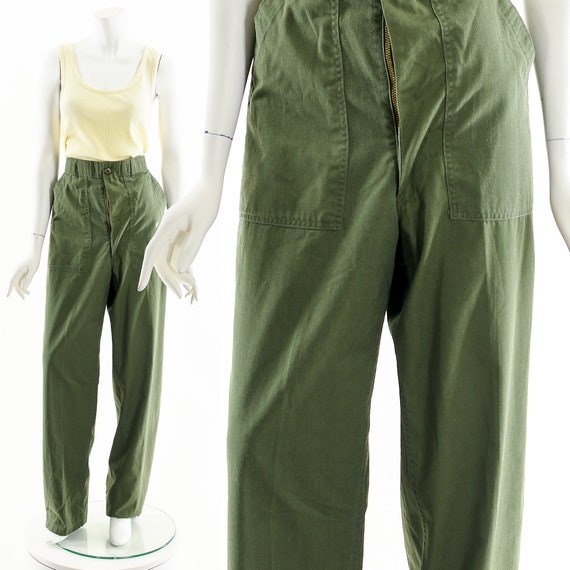 Green Army Fatigue Pants Olive Green Chino Pant M… - image 1