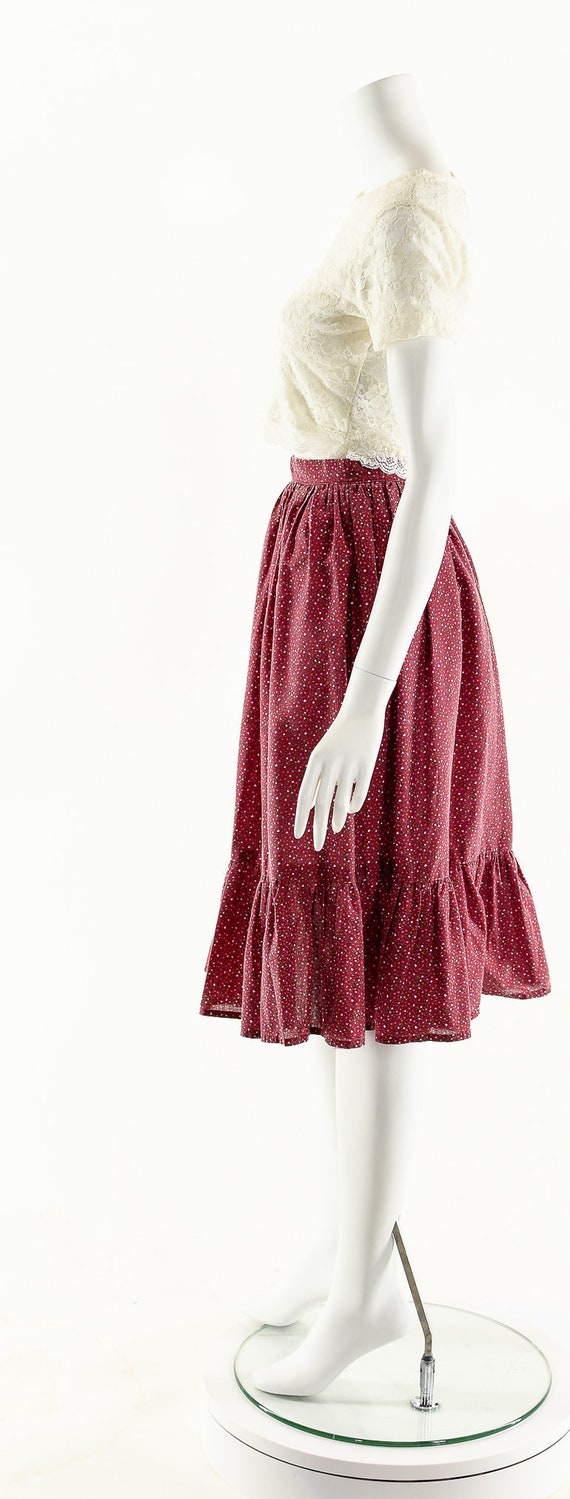 Red Prairie Skirt,Calico Floral Skirt,High Waist … - image 9