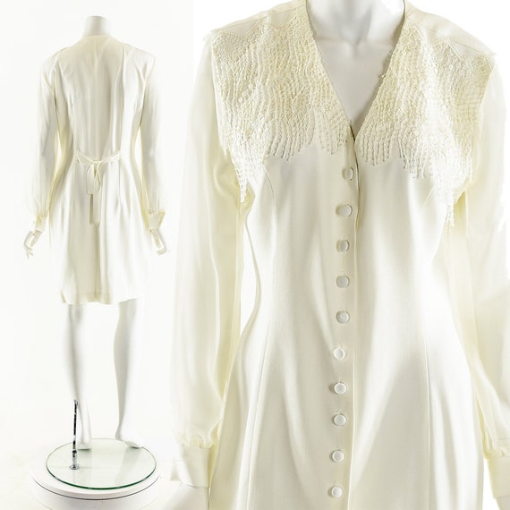 White Fringe Dress,Crochet Sheer Dress,80s Blazer… - image 2