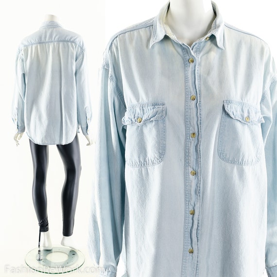 Chambray Button Down Shirt,Light wash jean shirt,G