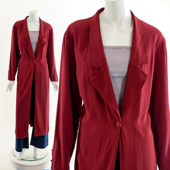 Long Blazer Coat, Vintage Long Duster Coat, Berry… - image 1