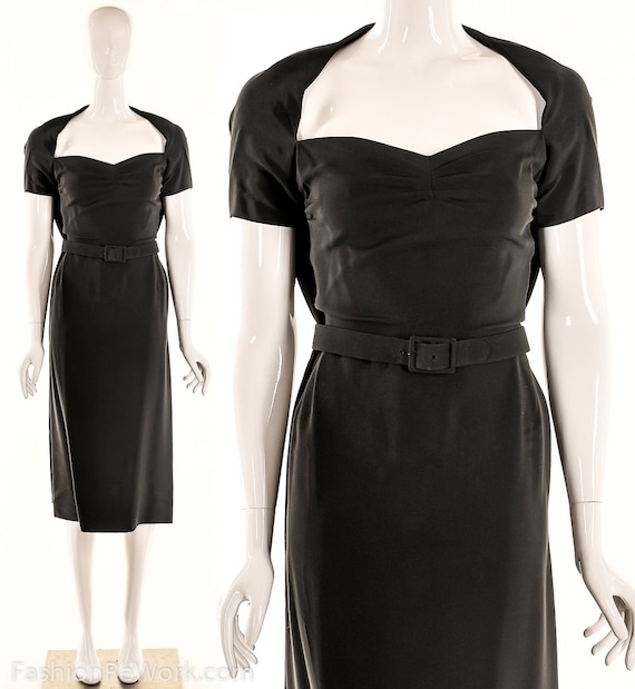 Vintage 40s Black Pencil Dress,40s Va Va Voom Dre… - image 1