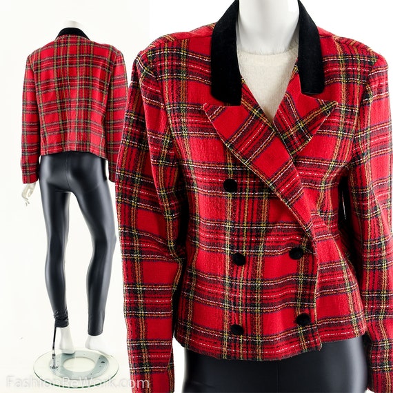 Cropped Plaid Jacket,Red Cluless Jacket,Double Br… - image 1