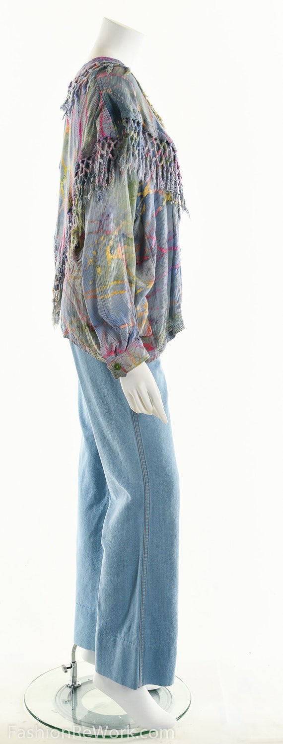 Fringe Tie Dye Gauze Top, Vintage Cotton Gauze Bl… - image 2