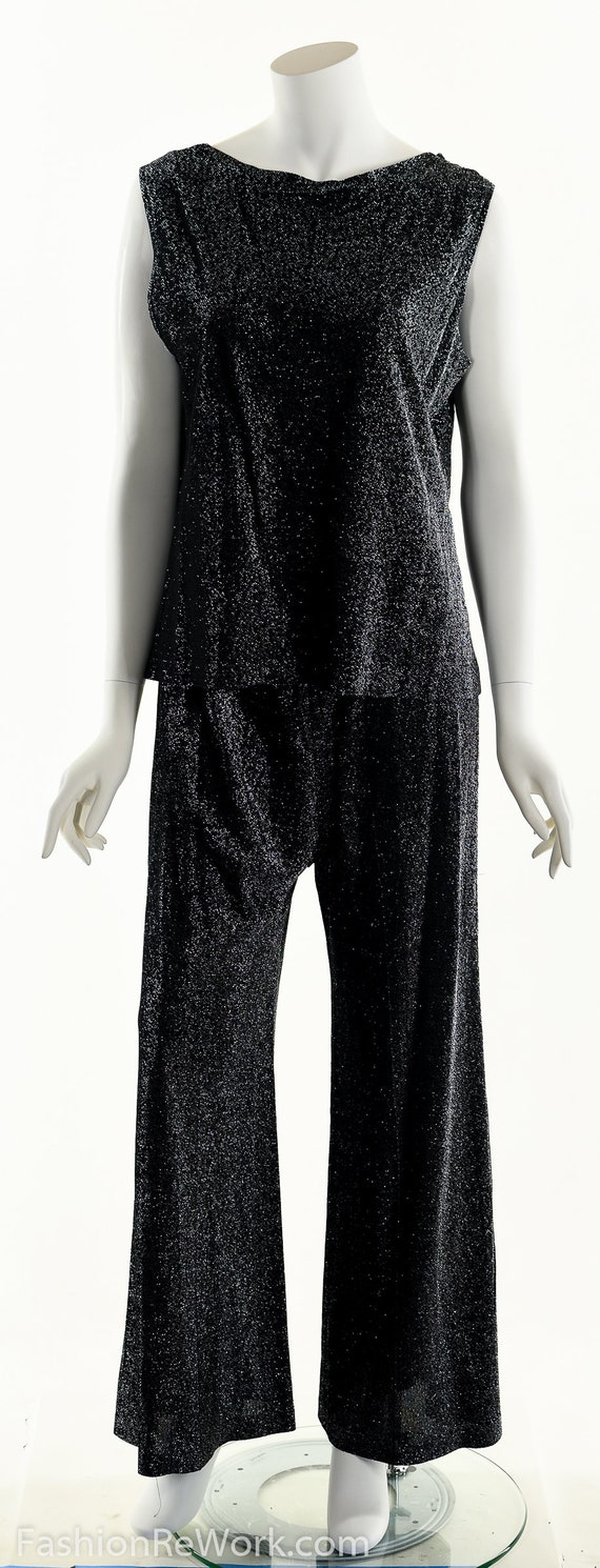 70's Lurex Palazzo Wide Leg Bell Bottoms, Lurex T… - image 2