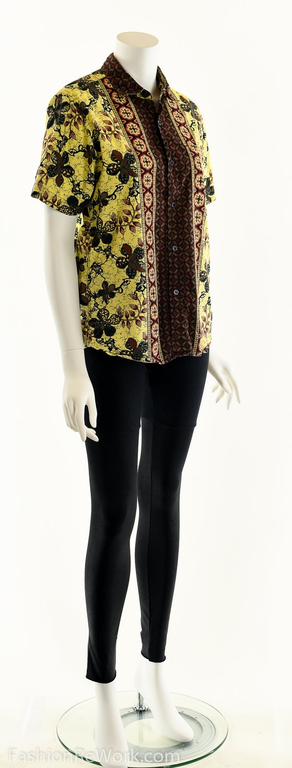 Batik Button Down Top, Floral Batik Top, Tile Pri… - image 3